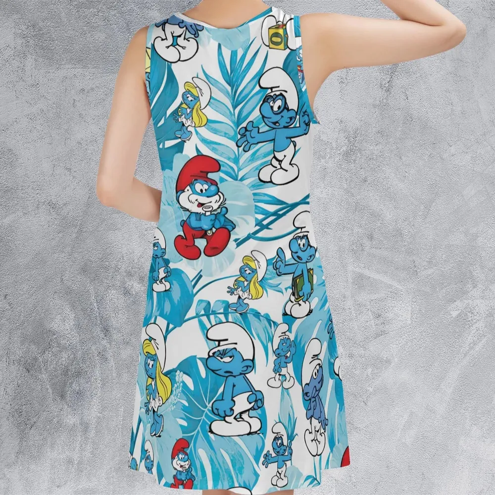 The Smurfs Pattern Sleeveless Dress - 3