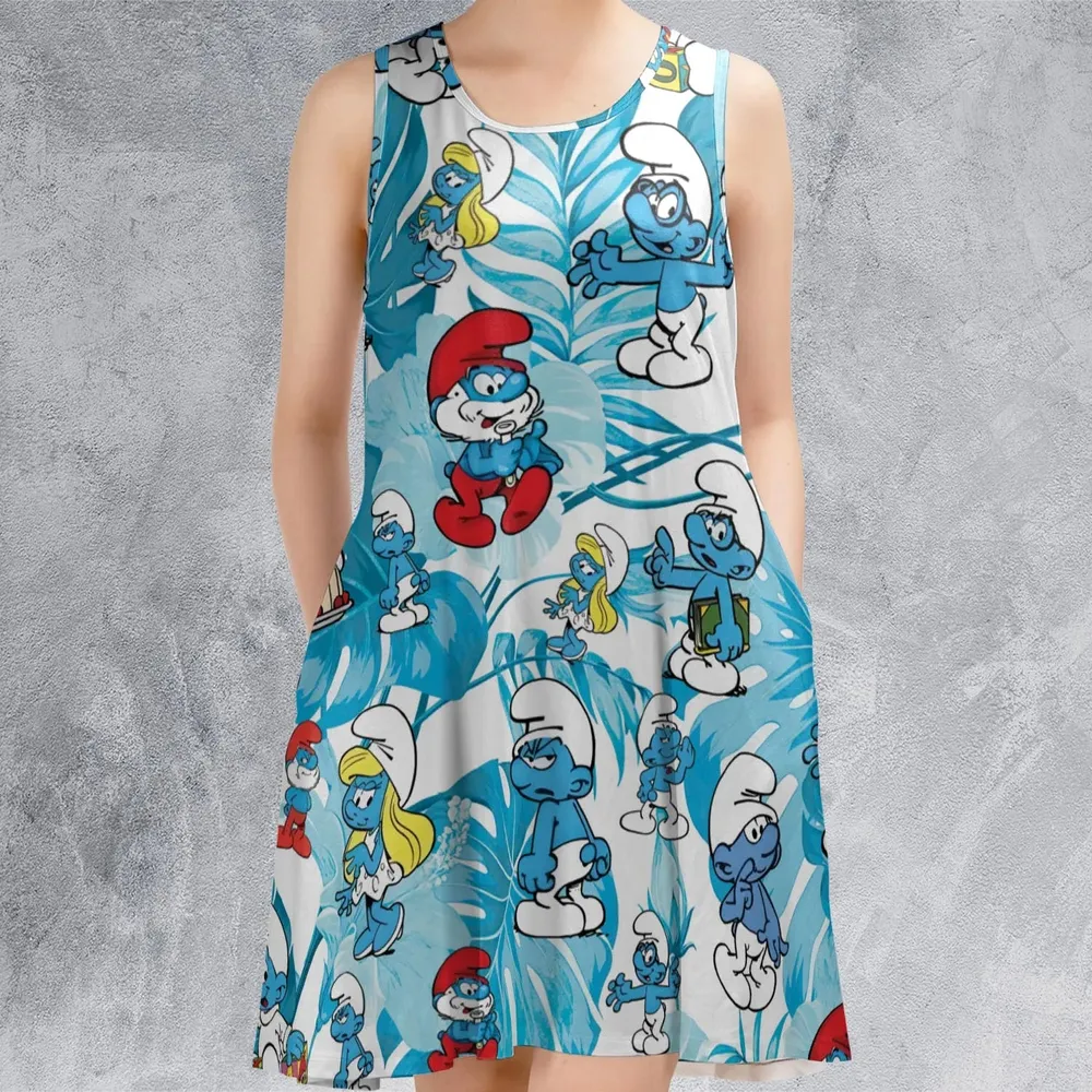 The Smurfs Pattern Sleeveless Dress - 2