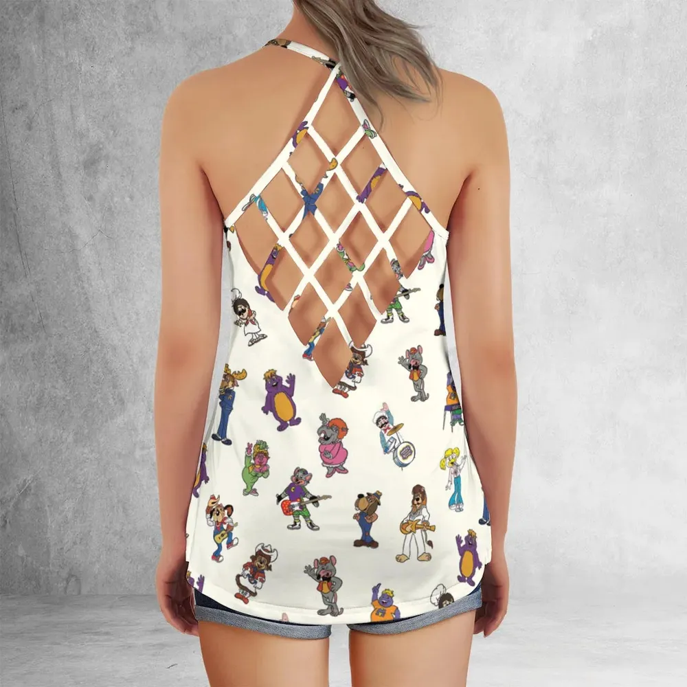 80s Pizza Time Theater Chuck E Cheese Criss Cross Tank Top - 3