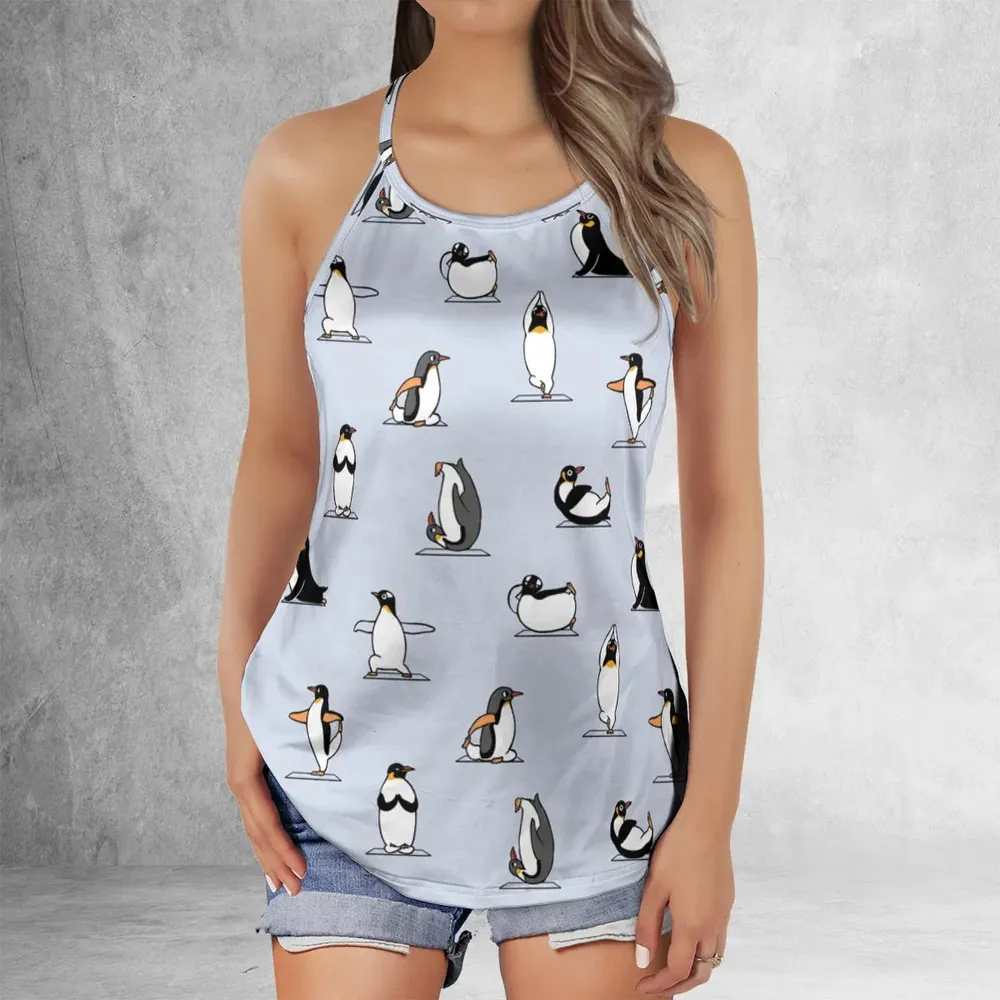 Penguin Yoga Pattern Criss Cross Tank Top - 2