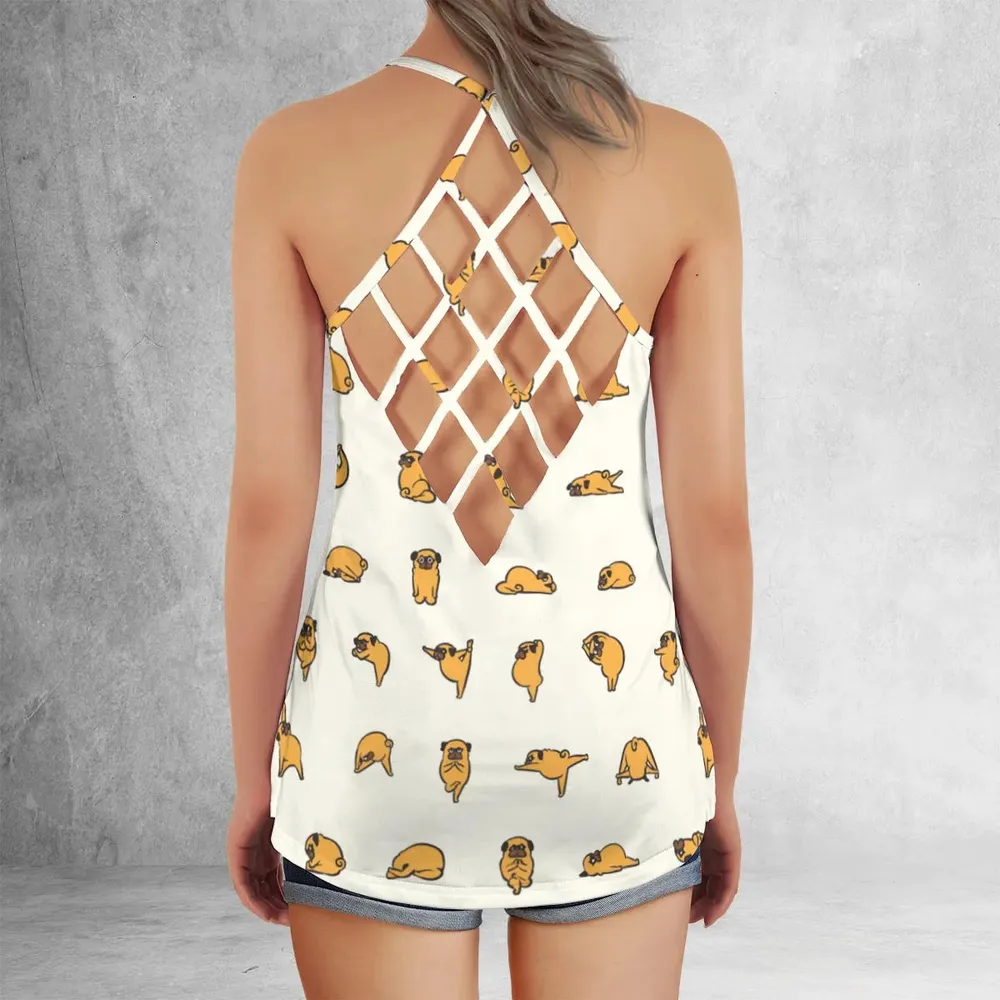 Pug Hot Yoga Pattern Criss Cross Tank Top - 3