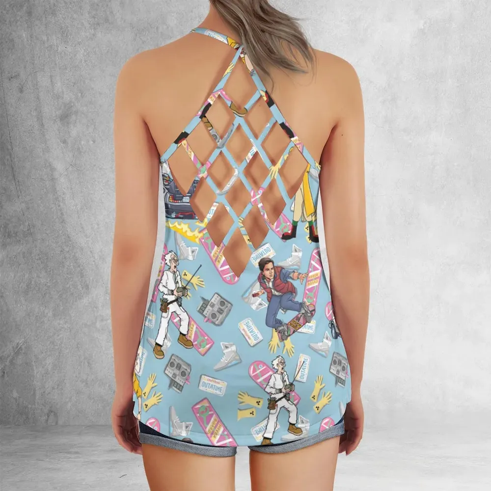 Marty McFly Dr. Emmett Brown Back To The Future Criss Cross Tank Top - 3