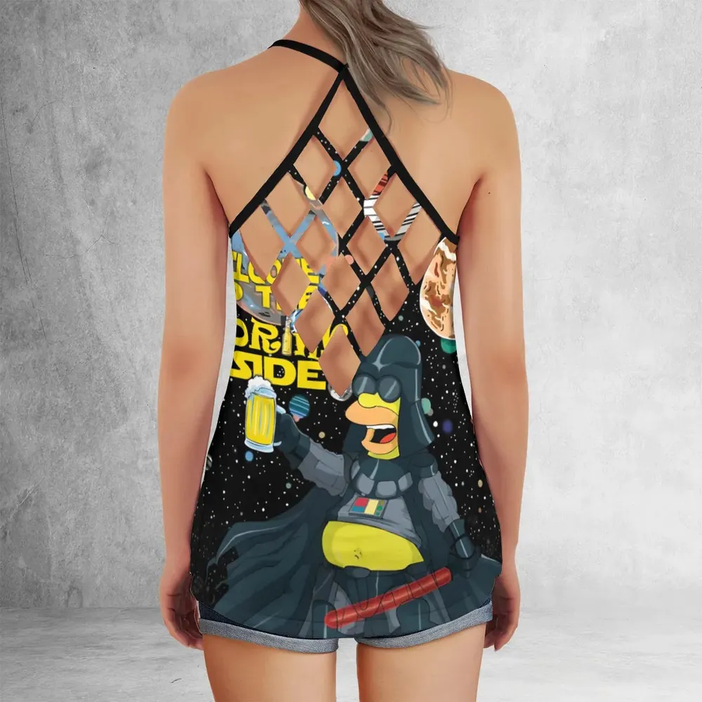 Simpson Darth Vader Welcome To The Drink Side Criss Cross Tank Top - 3