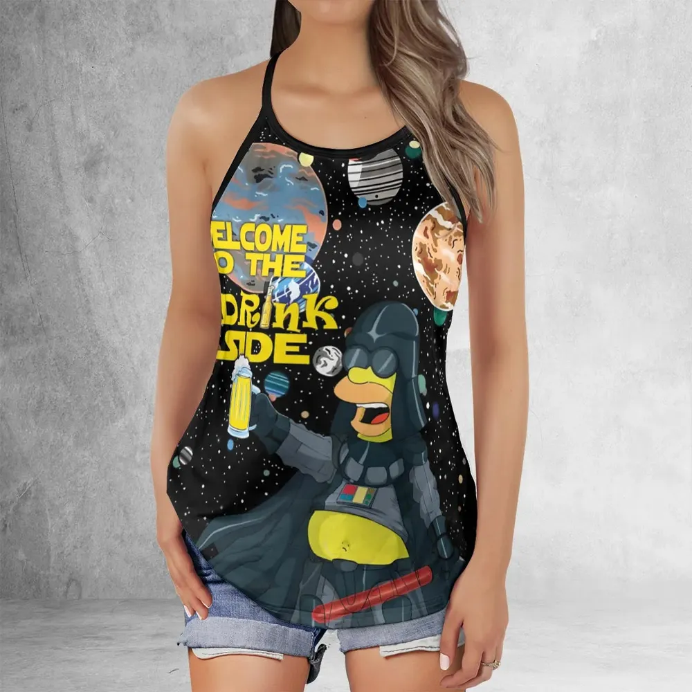 Simpson Darth Vader Welcome To The Drink Side Criss Cross Tank Top - 2