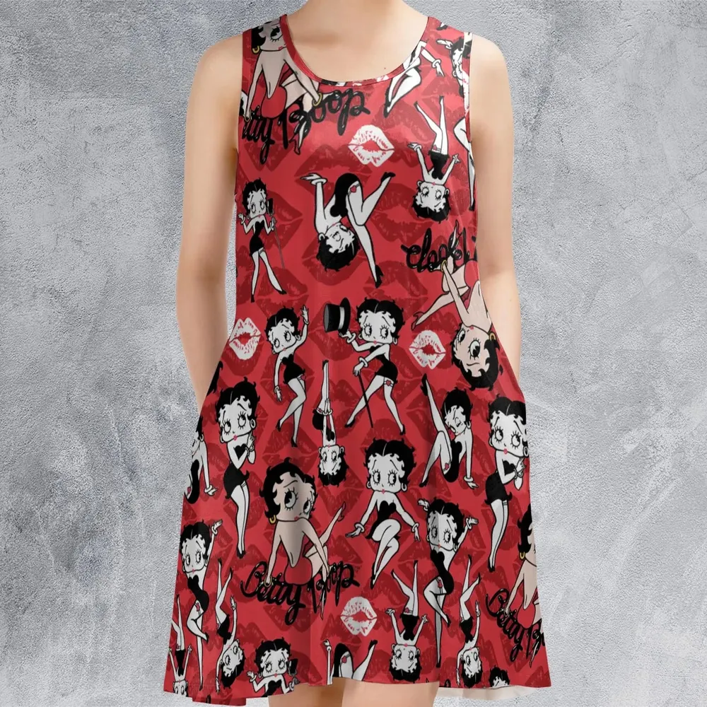 Betty Boop Singer Cartoon Sexy Sleeveless Dress - 2
