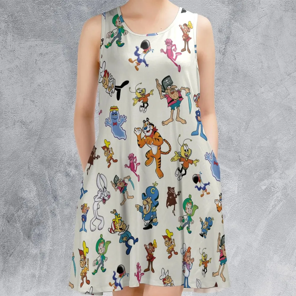 80s 90s Commercial Mascot Cereal Sleeveless Dress - 2