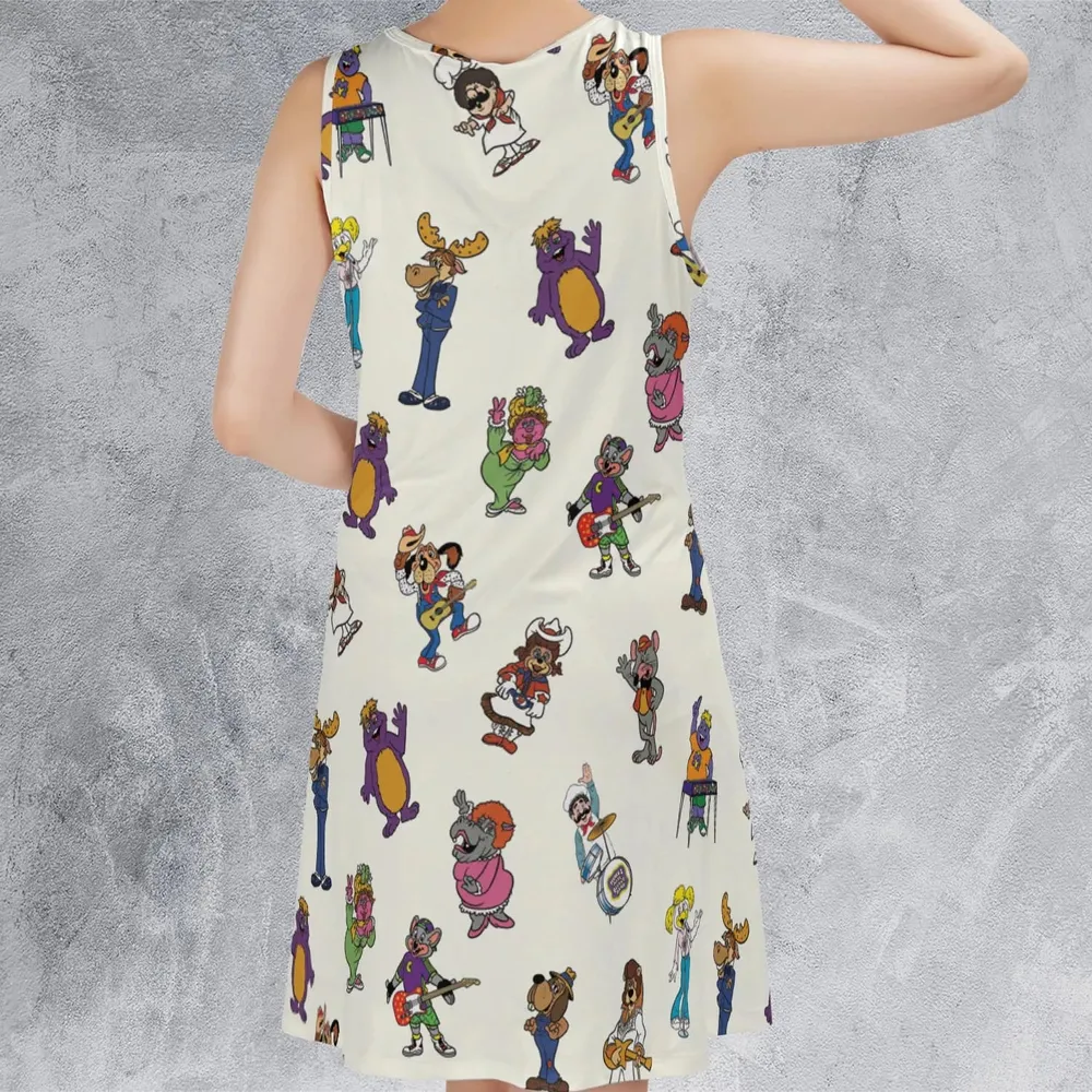 80s Pizza Time Theater Chuck E Cheese Sleeveless Dress - 3