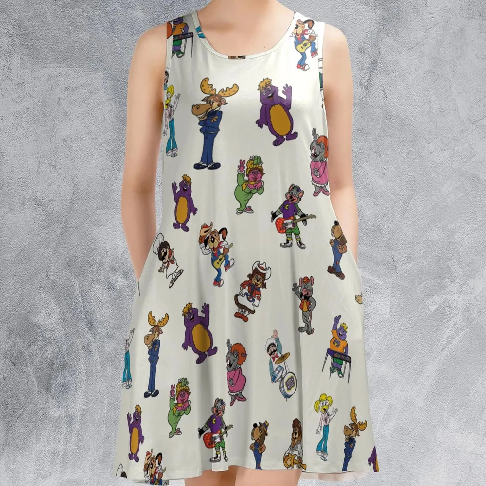 80s Pizza Time Theater Chuck E Cheese Sleeveless Dress - 2