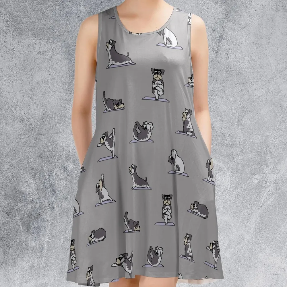 Miniature Schnauzer Yoga Pattern Sleeveless Dress - 2