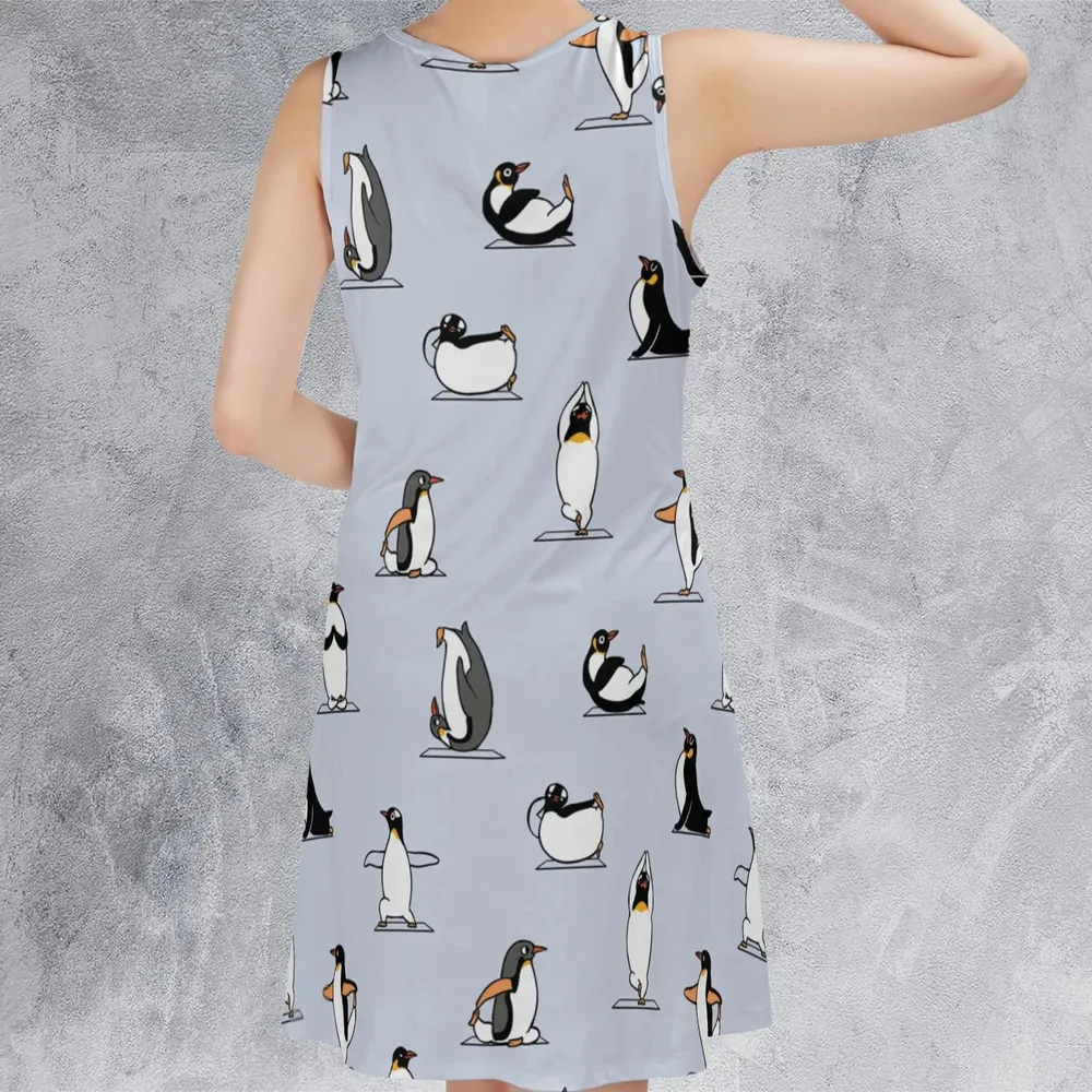 Penguin Yoga Pattern Sleeveless Dress - 3