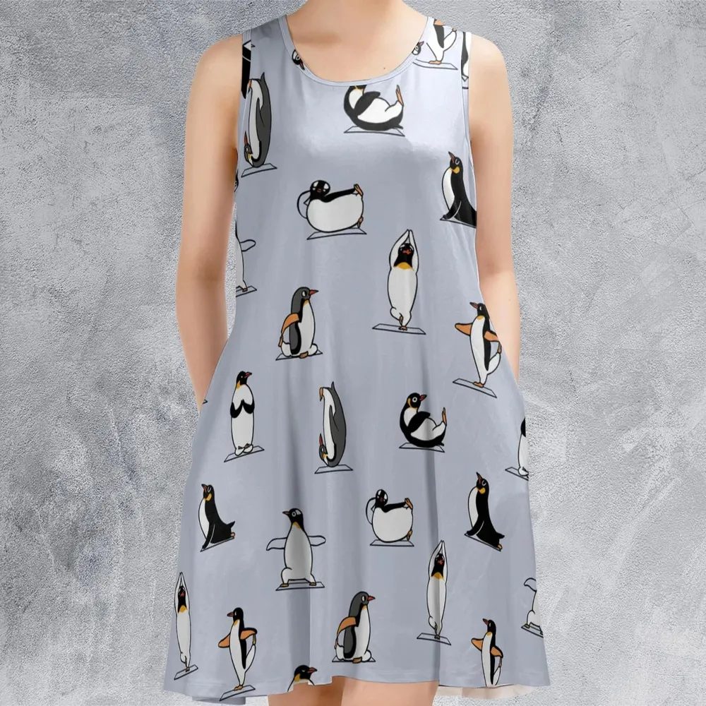 Penguin Yoga Pattern Sleeveless Dress - 2
