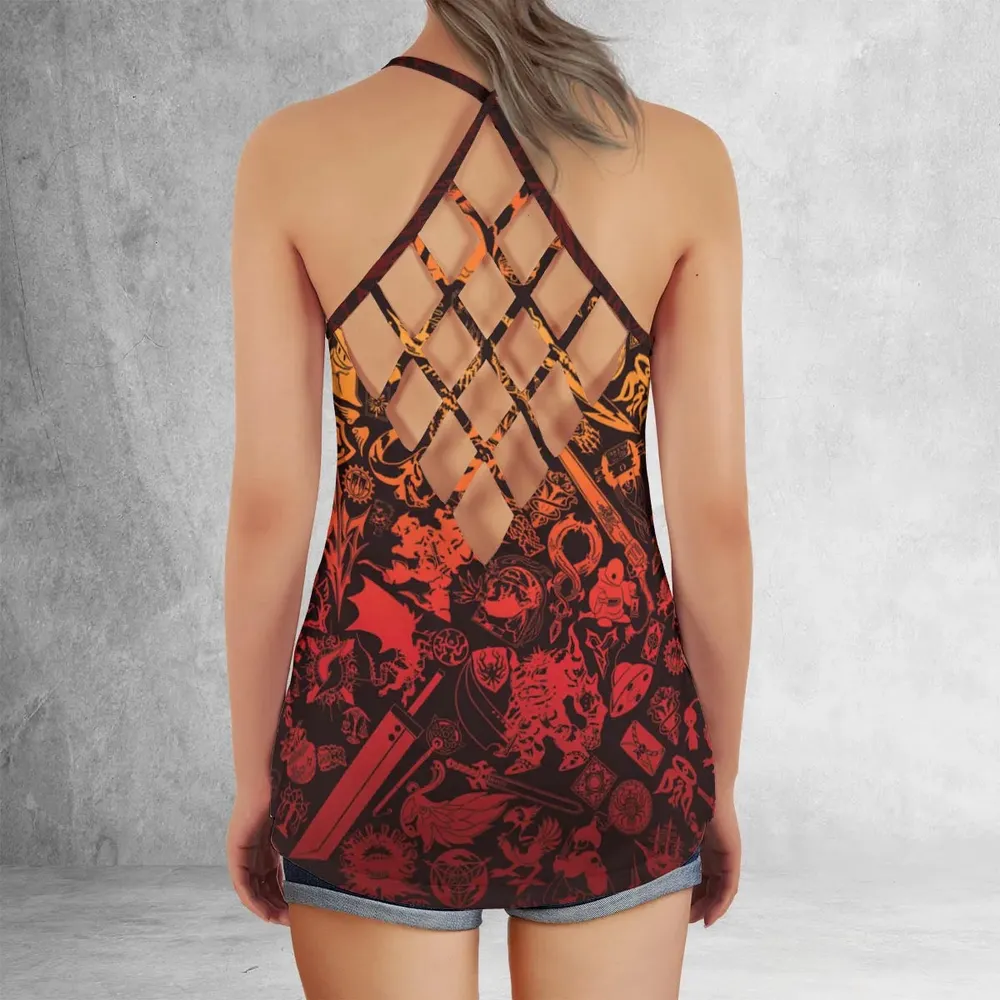 Red Moggle Final Fantasy Criss Cross Tank Top - 3