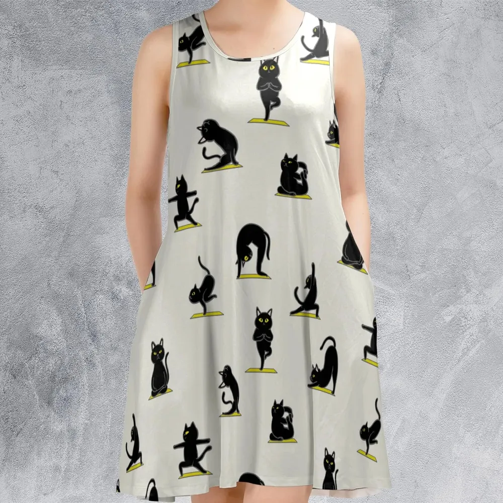 Bombay Cat Yoga Pattern Sleeveless Dress - 2