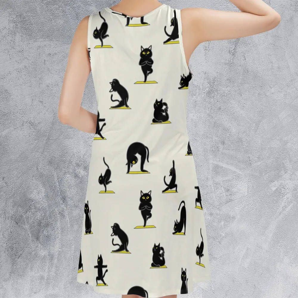 Bombay Cat Yoga Pattern Sleeveless Dress - 3
