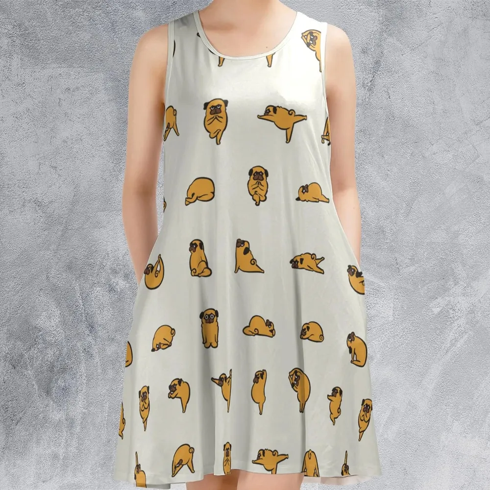 Pug Hot Yoga Pattern Sleeveless Dress - 2