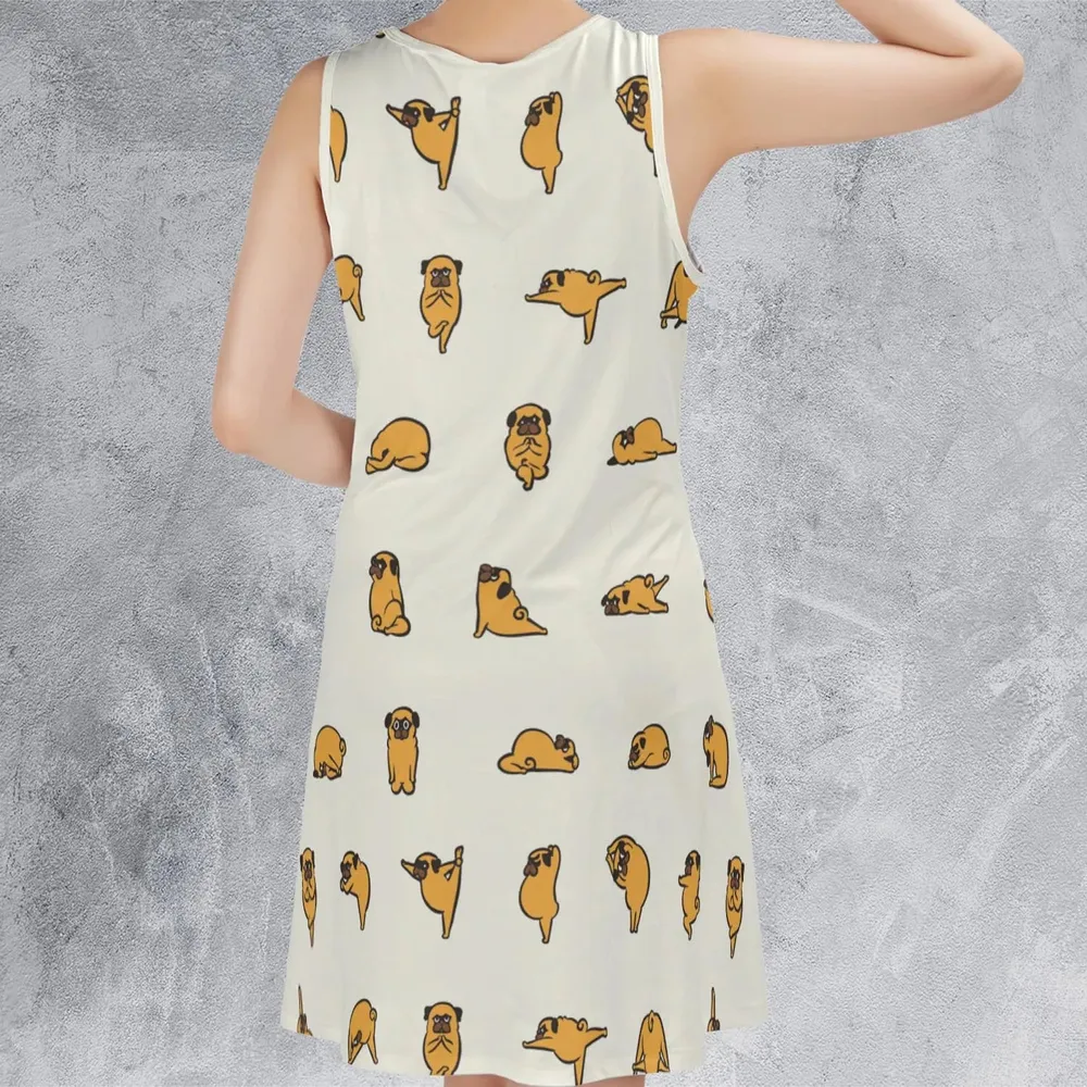 Pug Hot Yoga Pattern Sleeveless Dress - 3