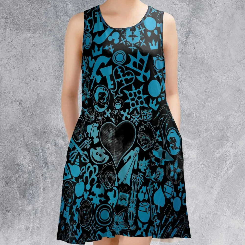 Blue Key Heart Kingdom Hearts Sleeveless Dress - 2