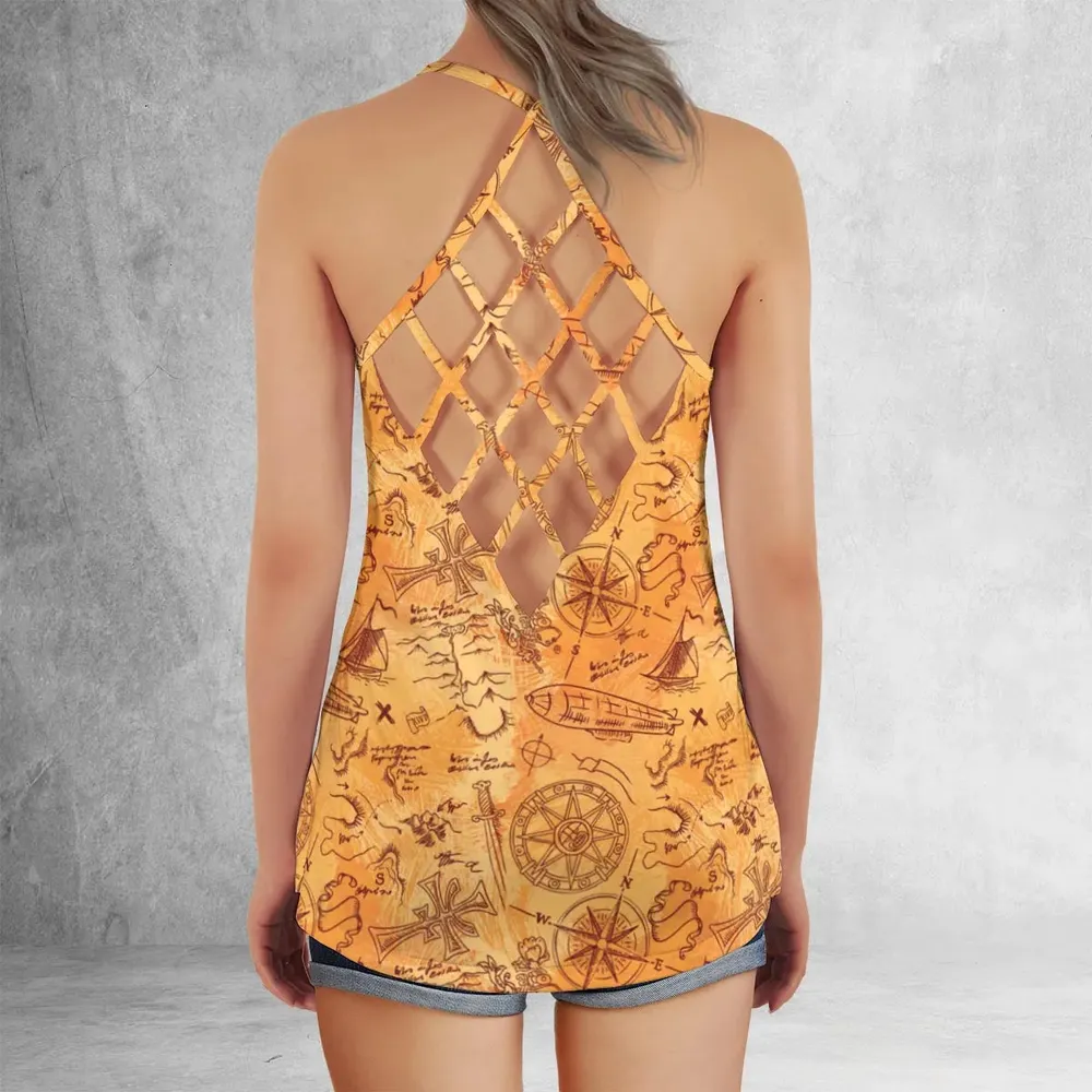 Vintage Adventure Map Indiana Jones Criss Cross Tank Top - 3