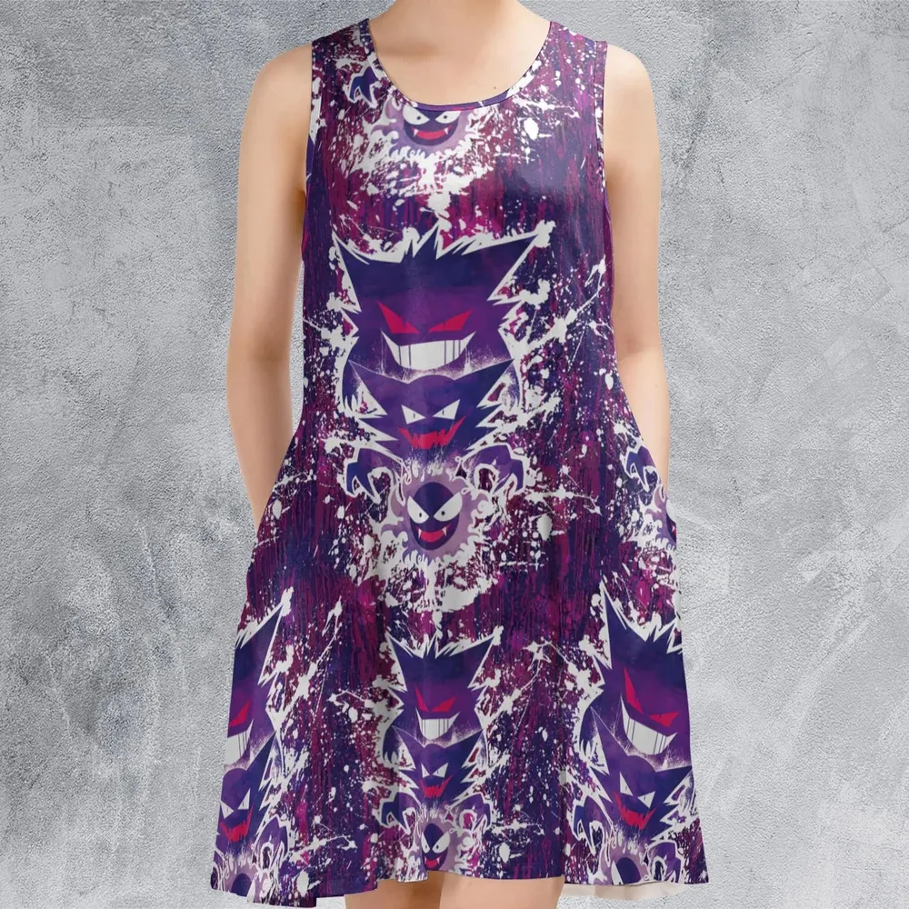 Ghostly Evolution Ghastly Haunter Gengar Pokemon Sleeveless Dress - 2