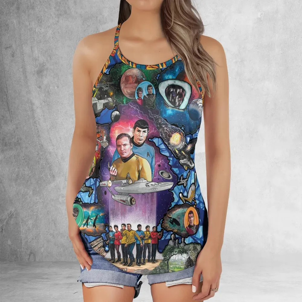 The Beginning Star Trek Pattern Criss Cross Tank Top - 2