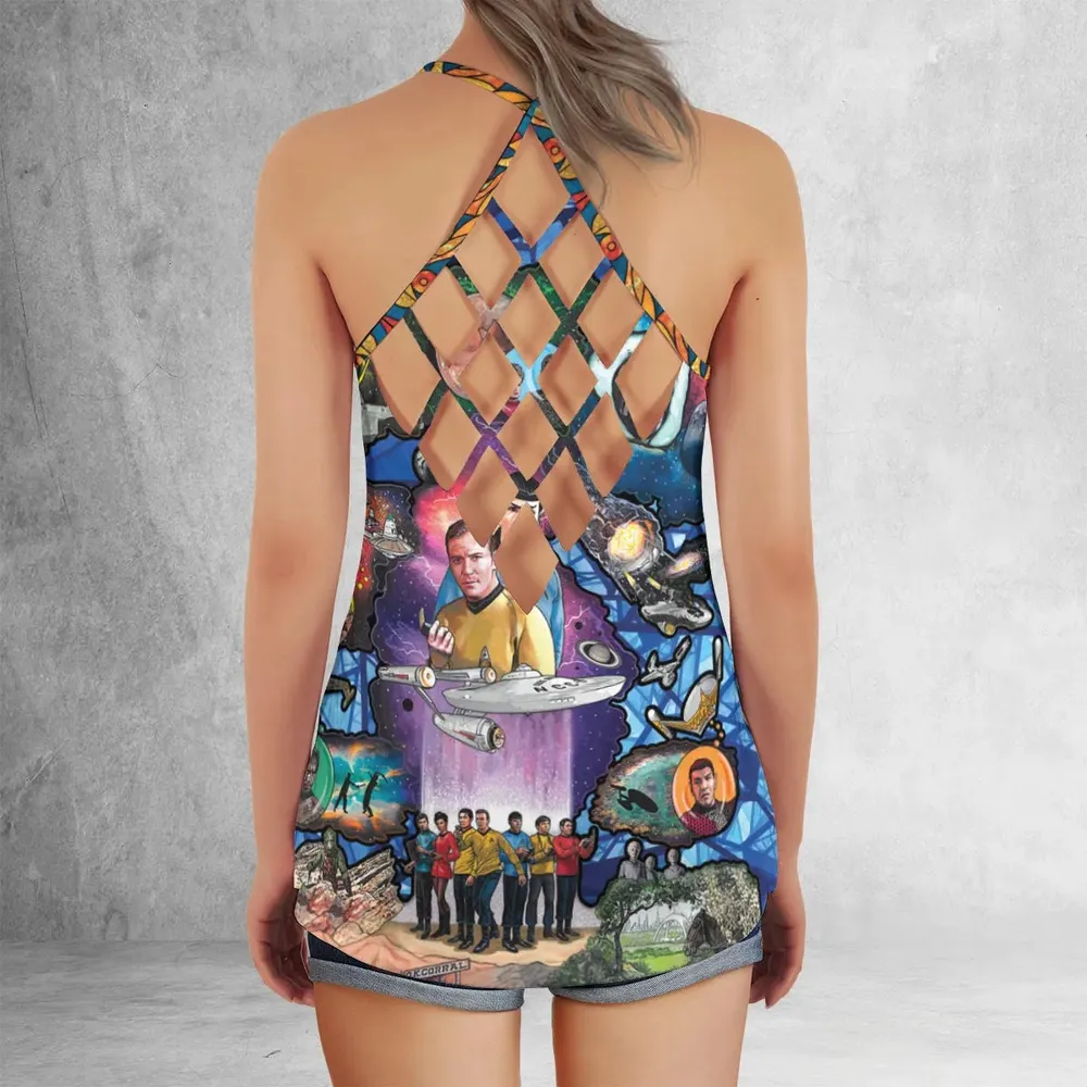 The Beginning Star Trek Pattern Criss Cross Tank Top - 3