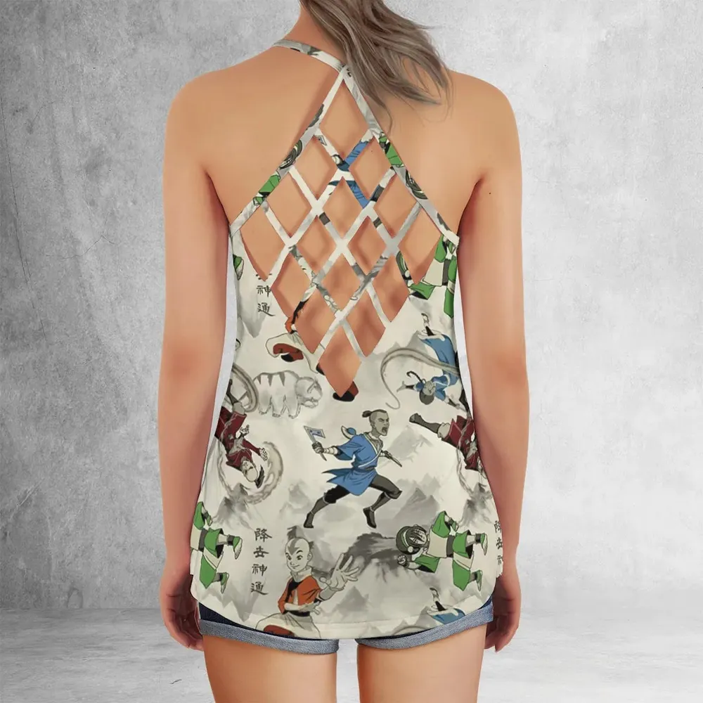 Aang Katara Toph Beifong Sokka Avatar The Last Airbender Criss Cross Tank Top - 3