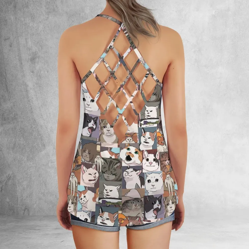Funny Cat Internet Meme Criss Cross Tank Top - 3