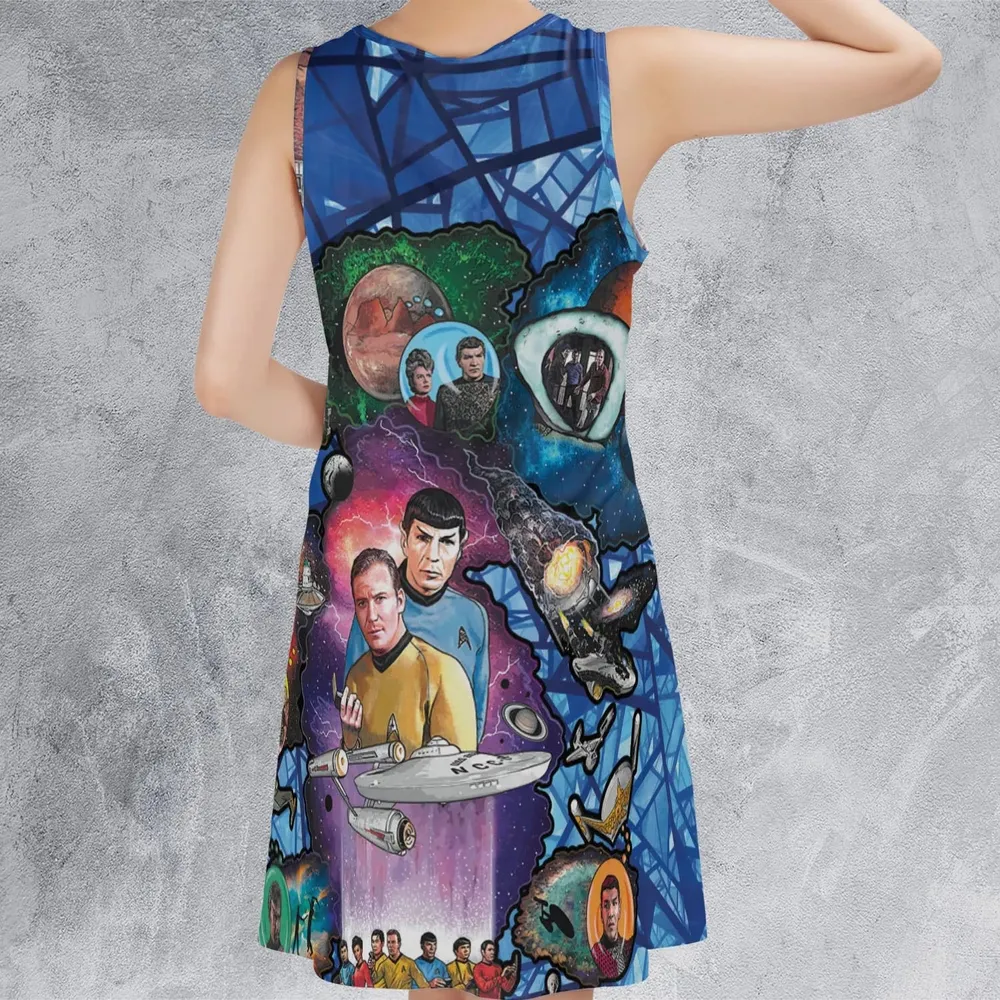 The Beginning Star Trek Pattern Sleeveless Dress - 3