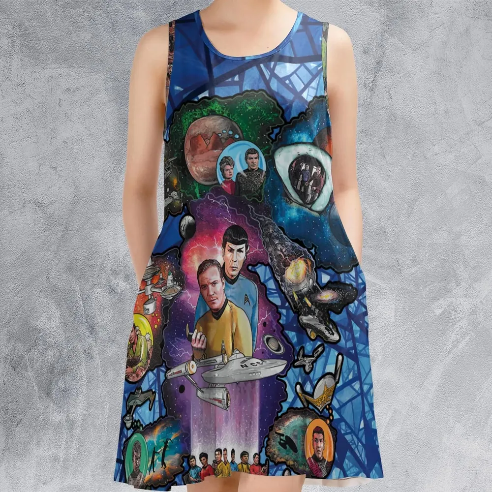 The Beginning Star Trek Pattern Sleeveless Dress - 2