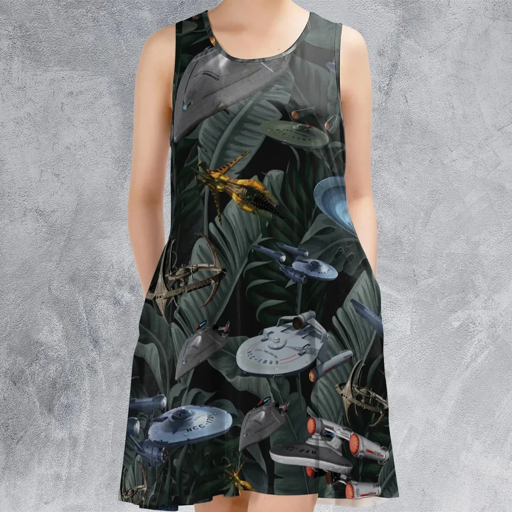 Star Trek Spaceship Pattern Sleeveless Dress - 2