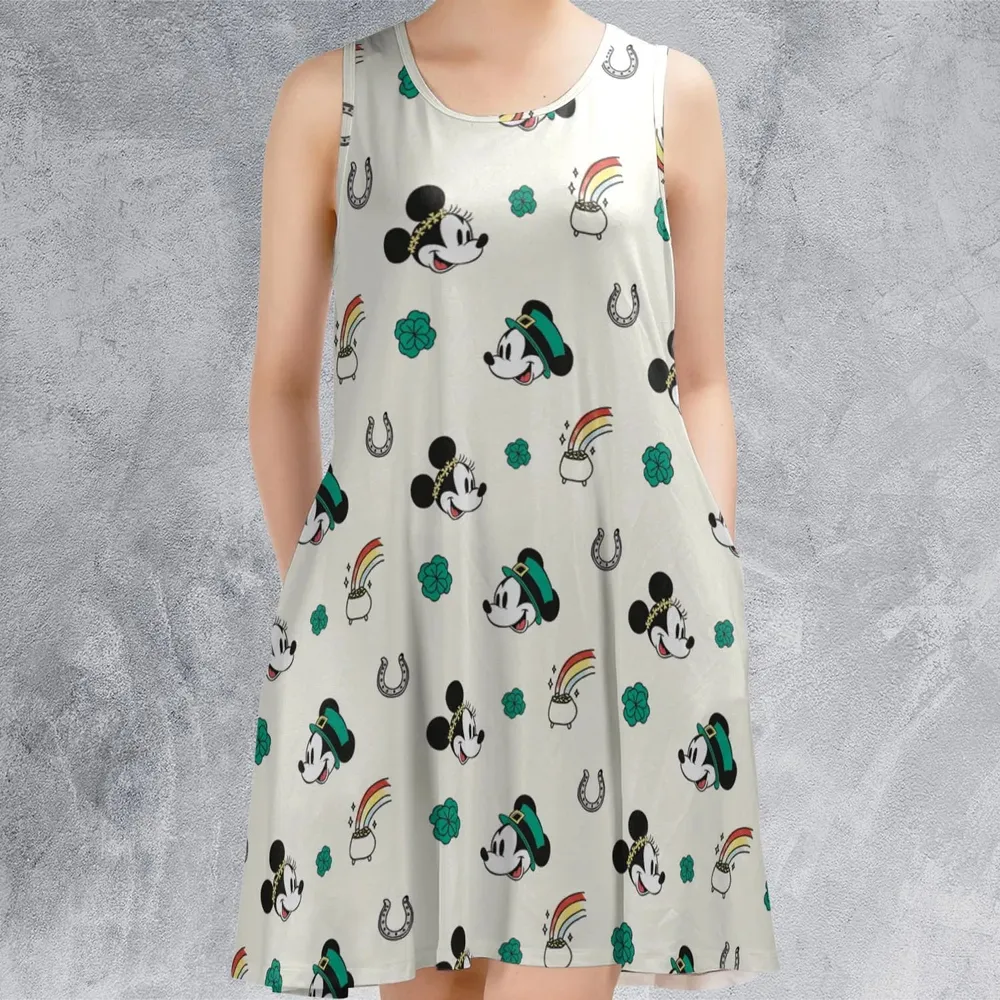 Mickey and Minnie St. Patrick's  Day Pattern Sleeveless Dress - 2