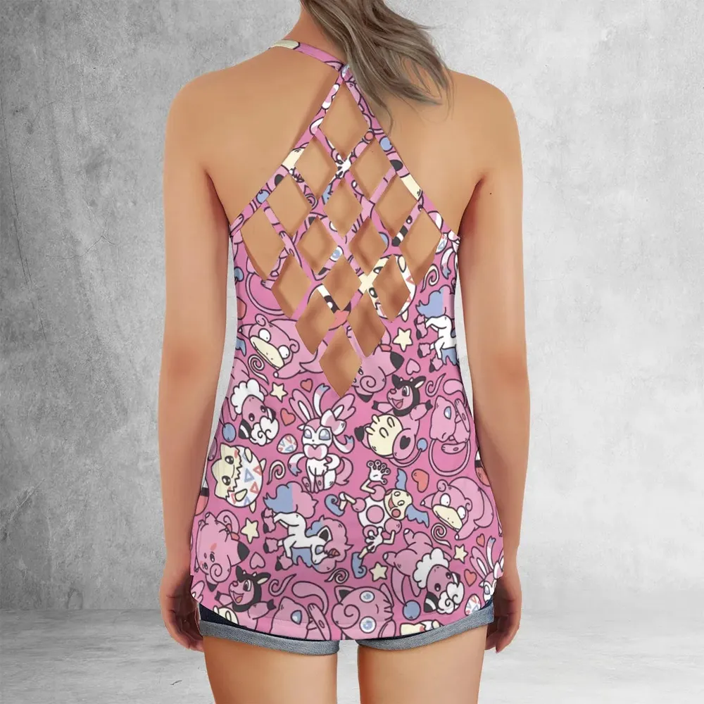 Fairy Pokemon Pattern Criss Cross Tank Top - 3