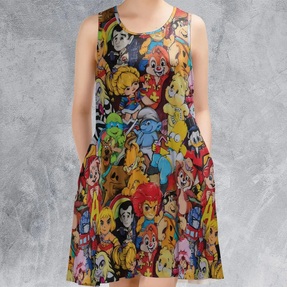 Old Cartoon Characters Sleeveless Dress - 2