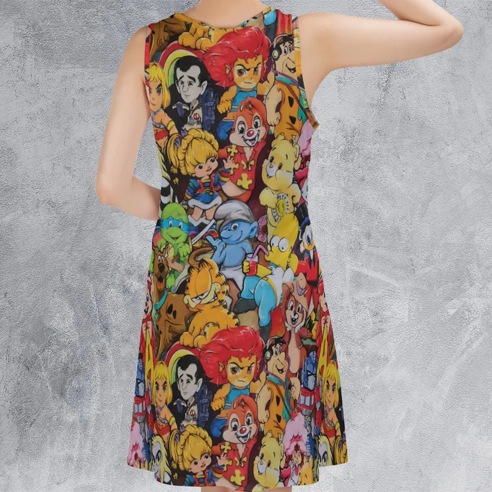 Old Cartoon Characters Sleeveless Dress - 3