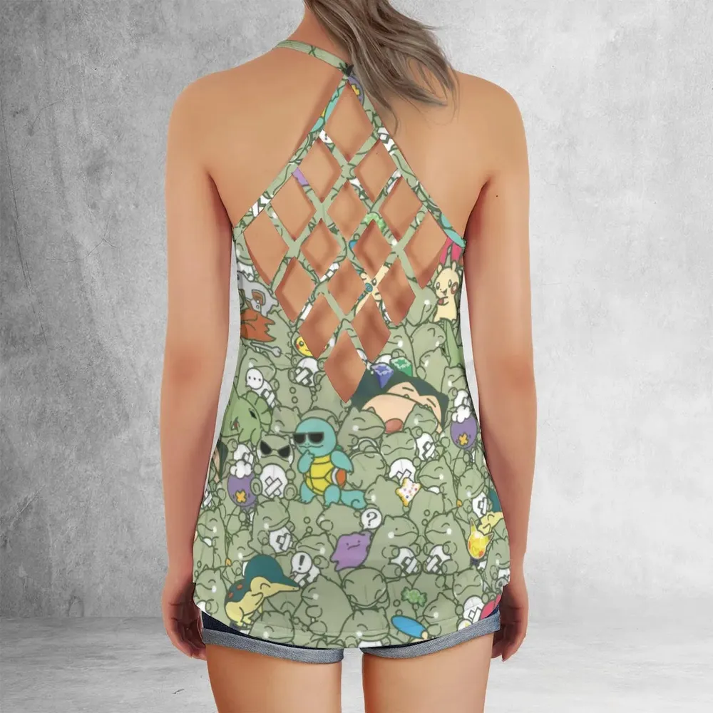 Epic Pokemon Pattern Criss Cross Tank Top - 3