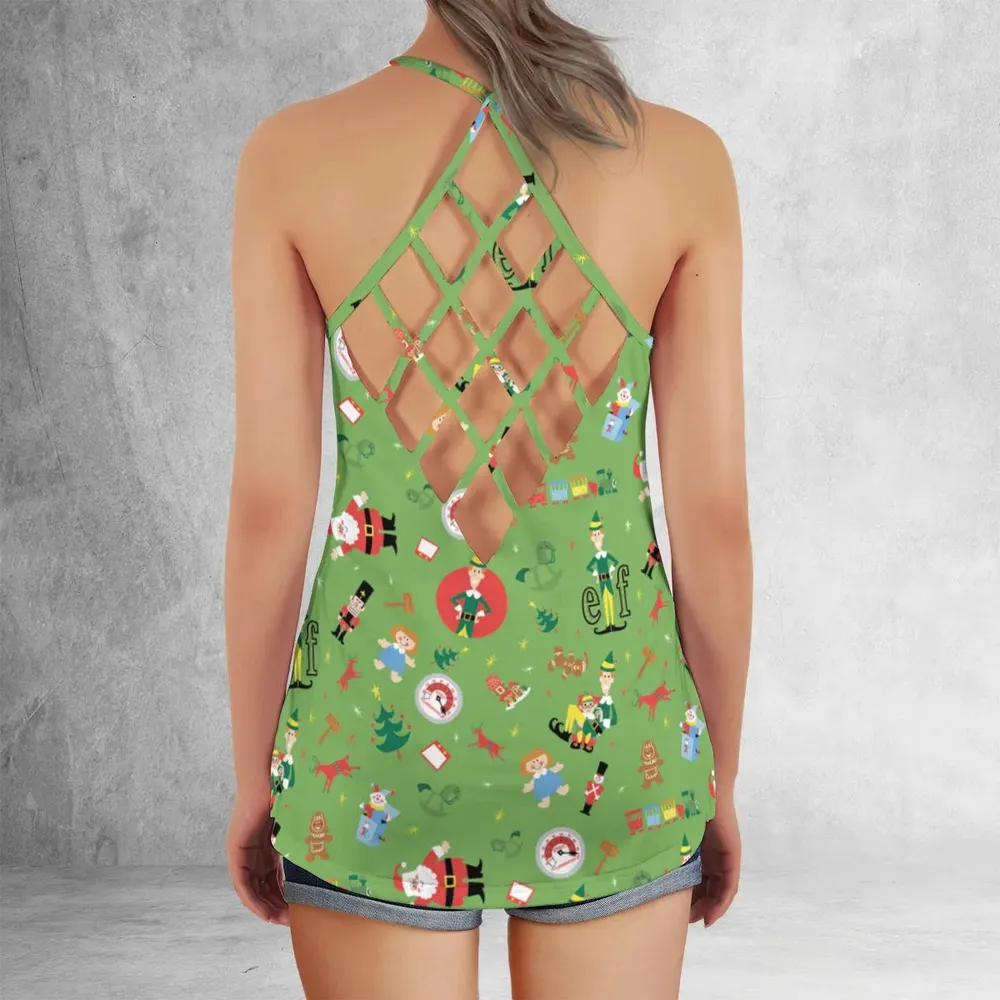 ELF Christmas Pattern Criss Cross Tank Top - 3