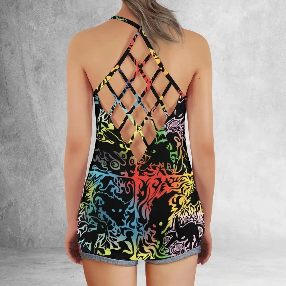 Eevee Pokemon Black Criss Cross Tank Top - 3