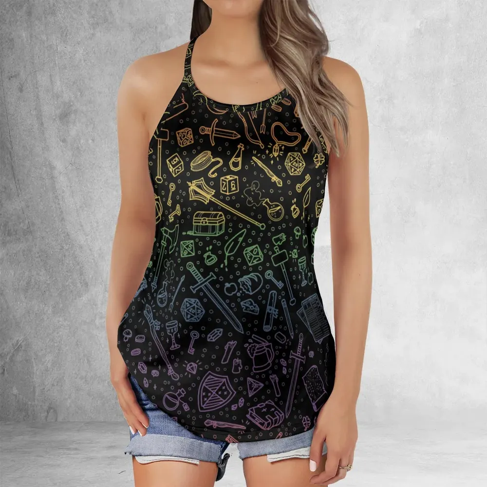 DnD Tabletop RPG Pattern Criss Cross Tank Top - 2