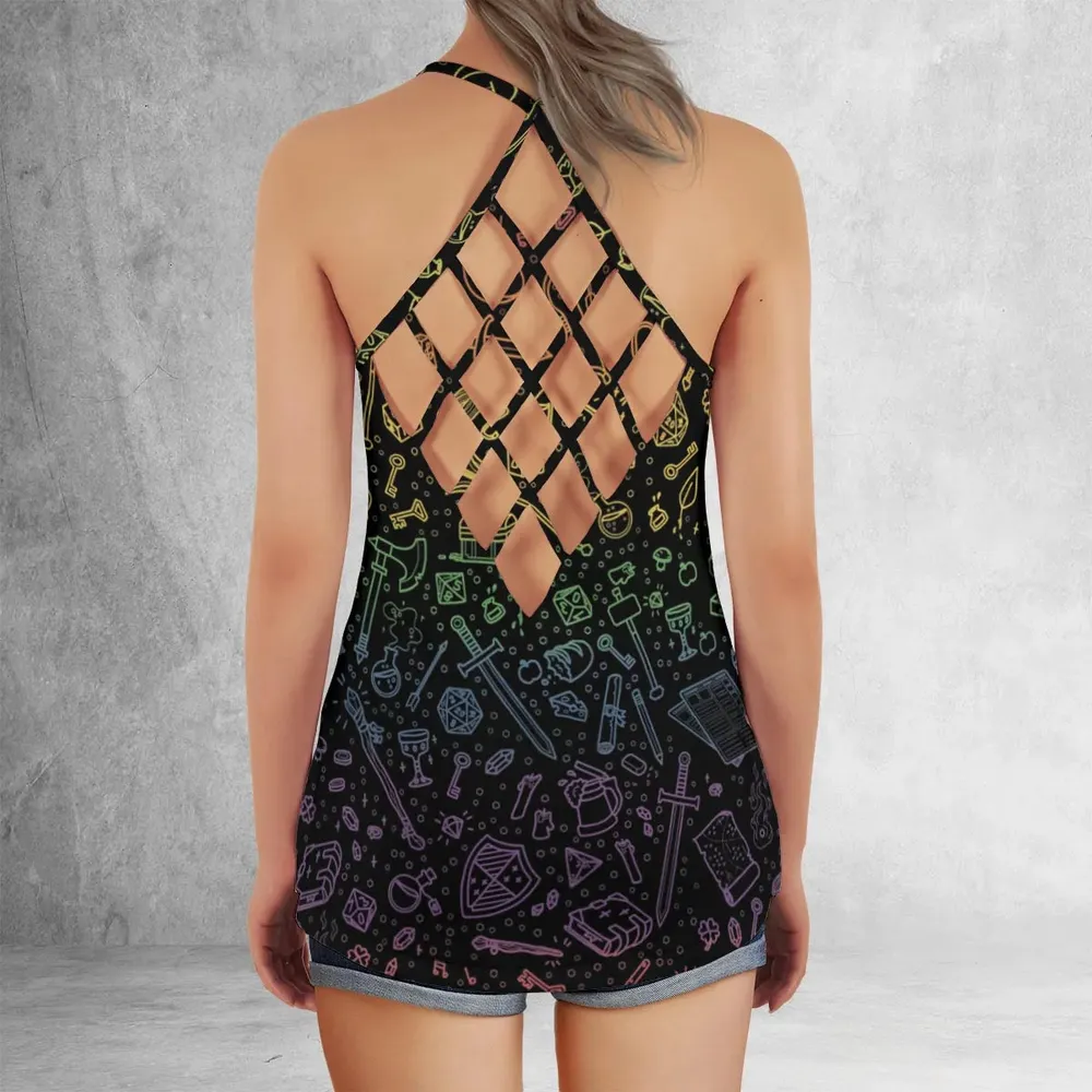 DnD Tabletop RPG Pattern Criss Cross Tank Top - 3