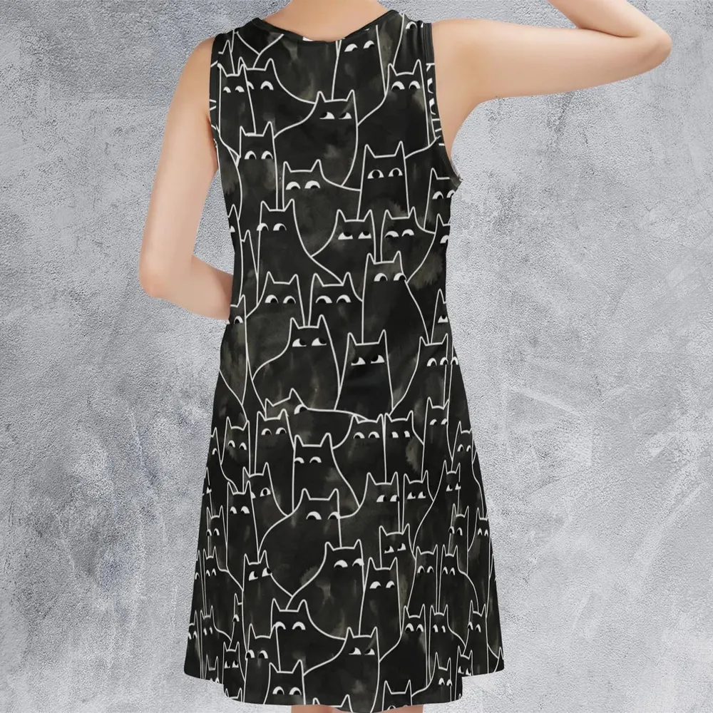Suspicious Cats Funny Cat Sleeveless Dress - 3