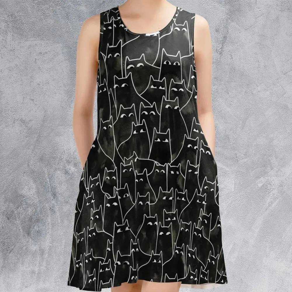Suspicious Cats Funny Cat Sleeveless Dress - 2