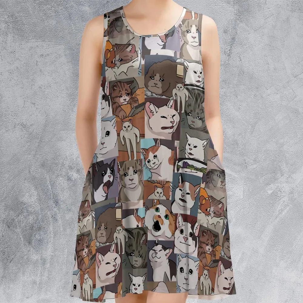 Funny Cat Internet Meme Sleeveless Dress - 2