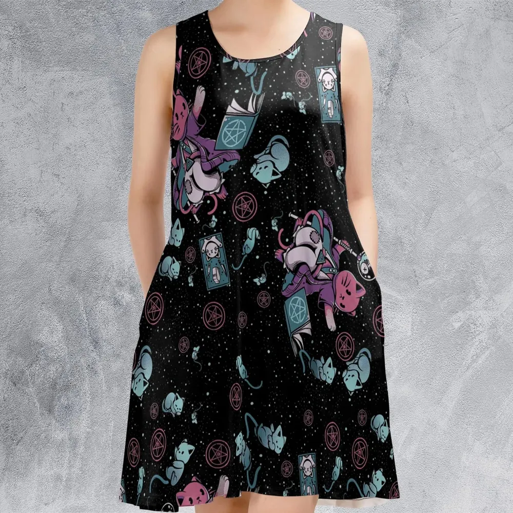 Necromancer Cat Pattern Sleeveless Dress - 2