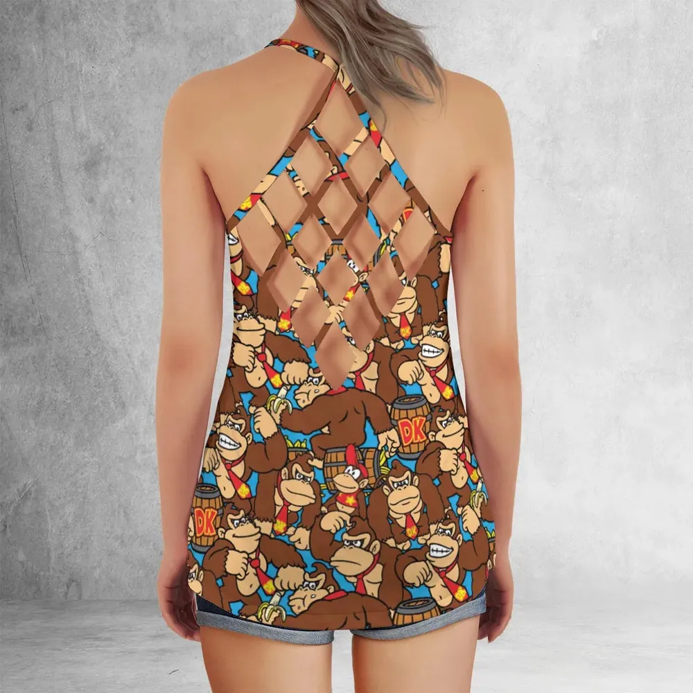 Donkey Kong Pattern Criss Cross Tank Top - 3