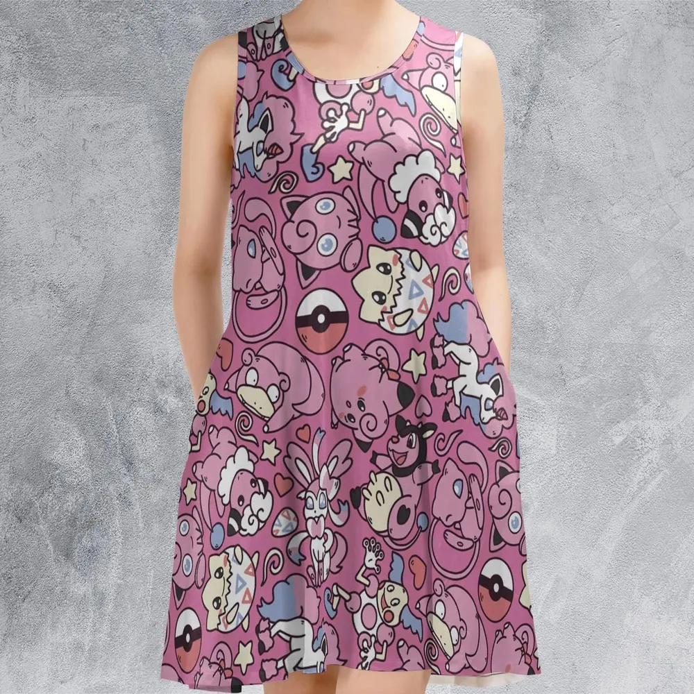 Fairy Pokemon Pattern Sleeveless Dress - 2