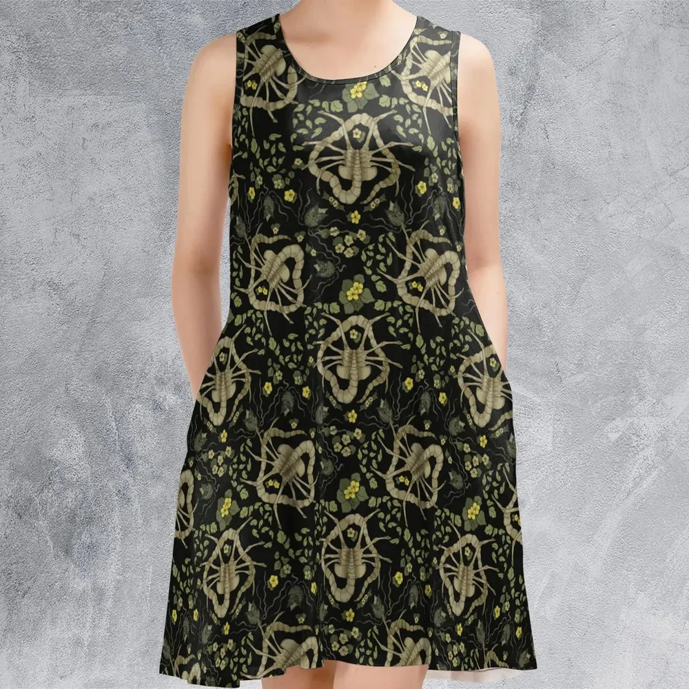 Facehugger Flower Pattern Alien Sleeveless Dress - 2