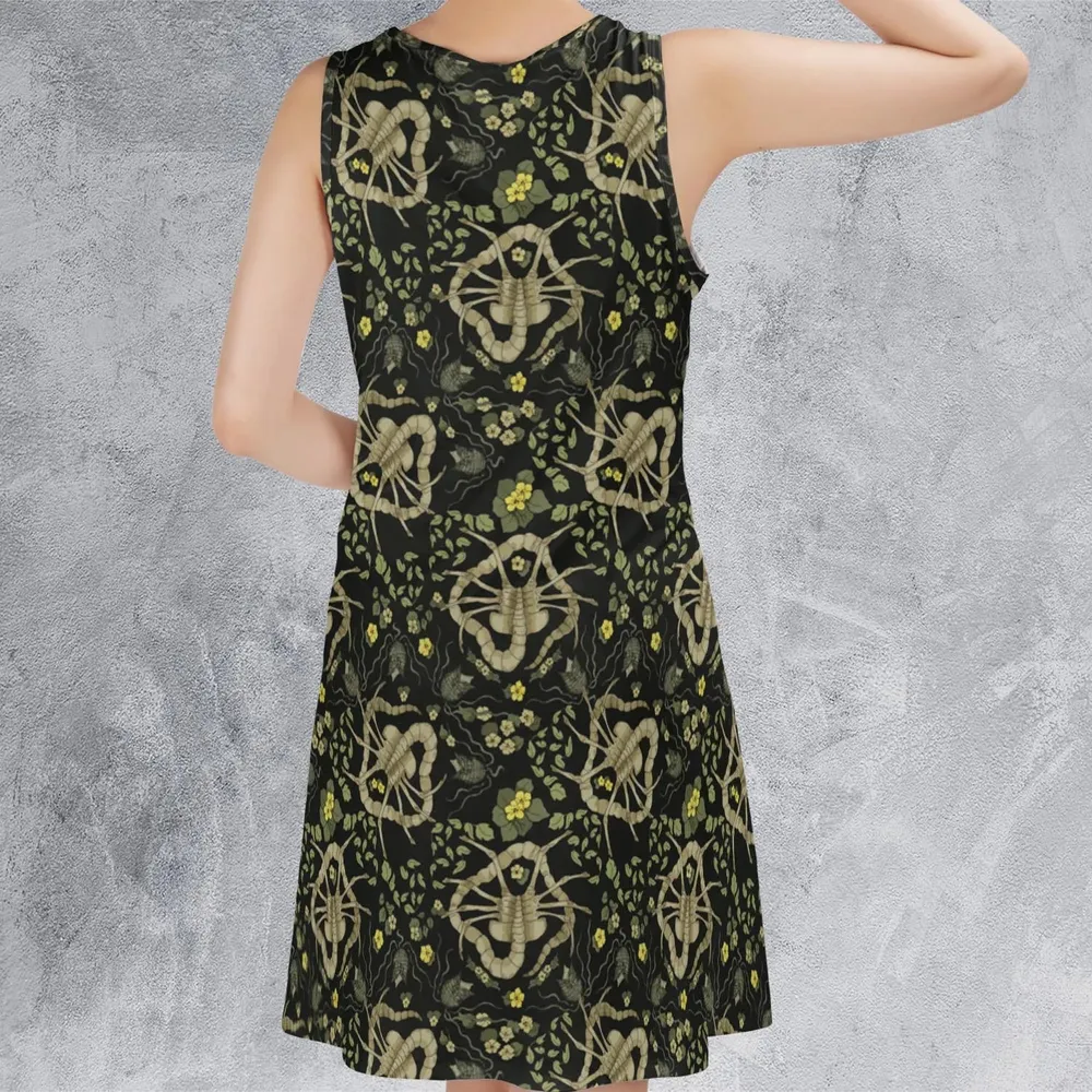 Facehugger Flower Pattern Alien Sleeveless Dress - 3