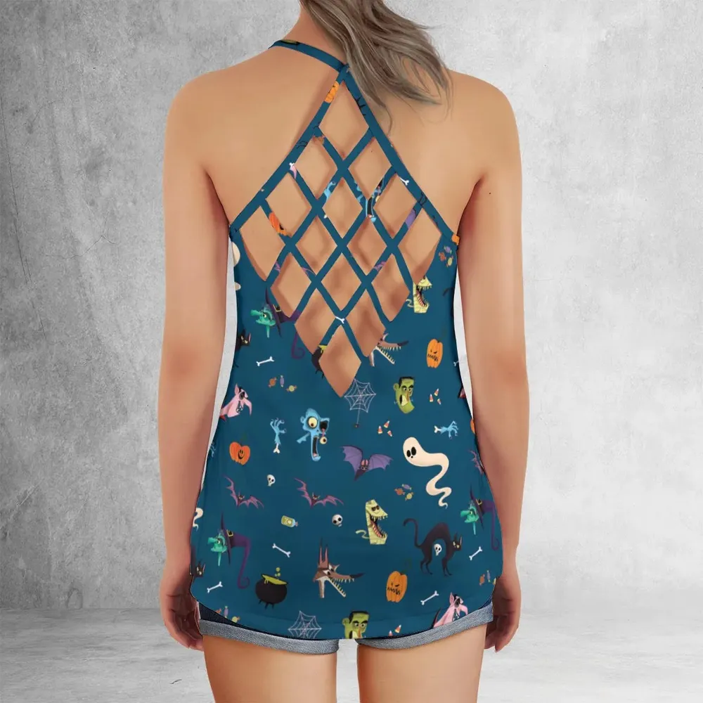 Cute Spooky Classic Monster Criss Cross Tank Top - 3