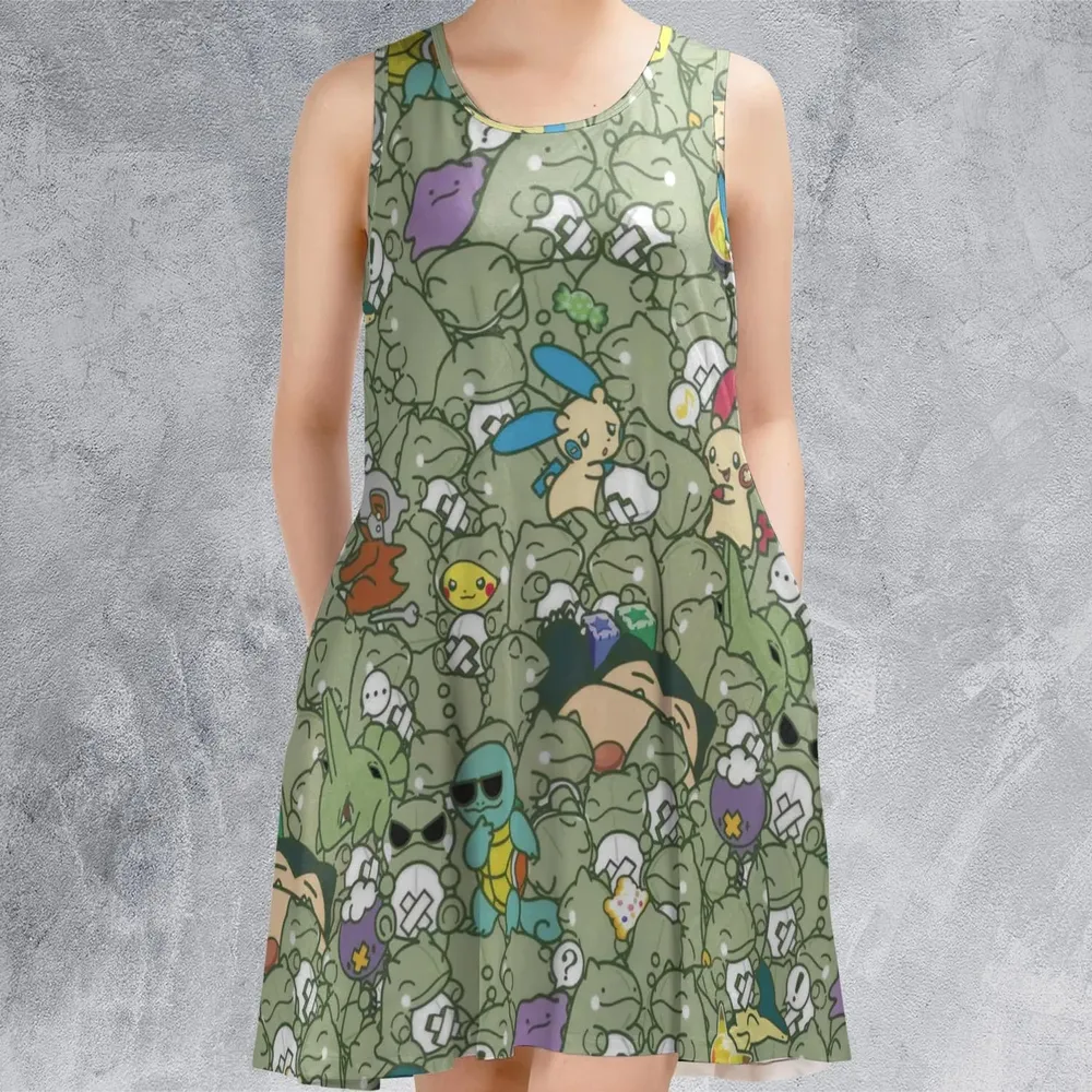 Epic Pokemon Pattern Sleeveless Dress - 2