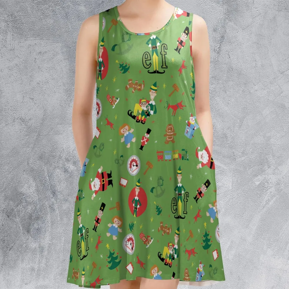 ELF Christmas Pattern Sleeveless Dress - 2